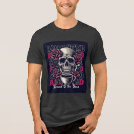 Verslaafde Schedel en Rozen Koffie Art T-Shirt Ont