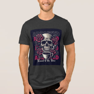 Verslaafde Schedel en Rozen Koffie Art T-Shirt Ont