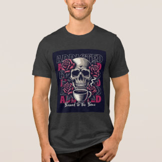 Verslaafde Schedel en Rozen Koffie Art T-Shirt Ont