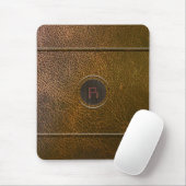 Versleten bruin lederen look-custom Initiaal Muismat (Met muis)