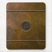 Versleten bruin lederen look-custom Initiaal Muismat (Voorkant)