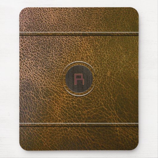 Versleten bruin lederen look-custom Initiaal Muismat (Voorkant)