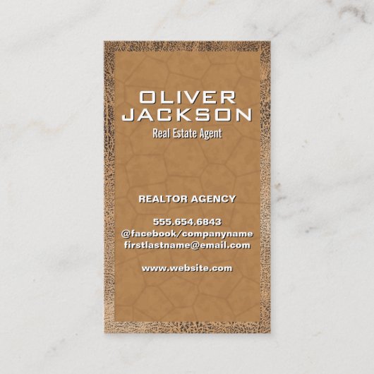 Versleten bruin leer visitekaartje (Voorkant)