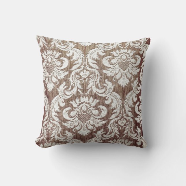  versleten chique hipster damast wit beige goud kussen (Voorkant)