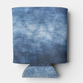 Versleten denim stof, gestructureerde achtergrond. blikjeskoeler (Achterkant)