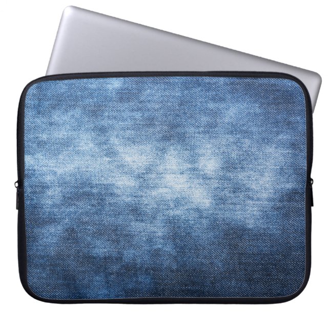 Versleten denim stof, gestructureerde achtergrond. laptop sleeve (Voorkant)