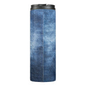 Versleten denim stof, gestructureerde achtergrond. thermosbeker (Achterkant)