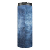 Versleten denim stof, gestructureerde achtergrond. thermosbeker (Achterkant)