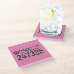 Versleten en bekrast tekst Workout 247365 roze Glazen Onderzetter