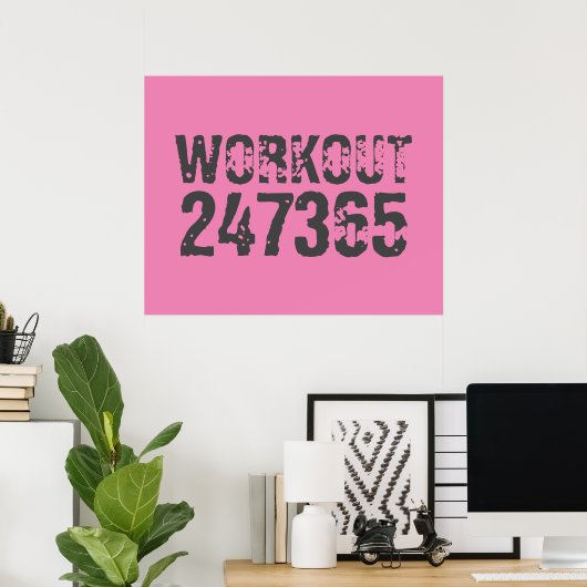 Versleten en bekrast tekst Workout 247365 roze Poster (Thuiskantoor)