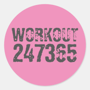 Versleten en bekrast tekst Workout 247365 roze Ronde Sticker