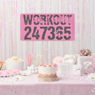 Versleten en bekrast tekst Workout 247365 roze Spandoek
