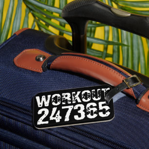 Versleten en bekrast tekst Workout 247365 wit Bagagelabel