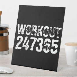 Versleten en bekrast tekst Workout 247365 wit Reclamebord Met Voetstuk
