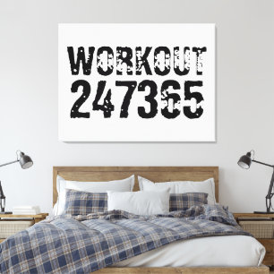 Versleten en bekrast tekst Workout 247365 zwart Canvas Afdruk