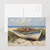 Versleten houten boot met wilde bloemen briefkaart (Voorkant / Achterkant)