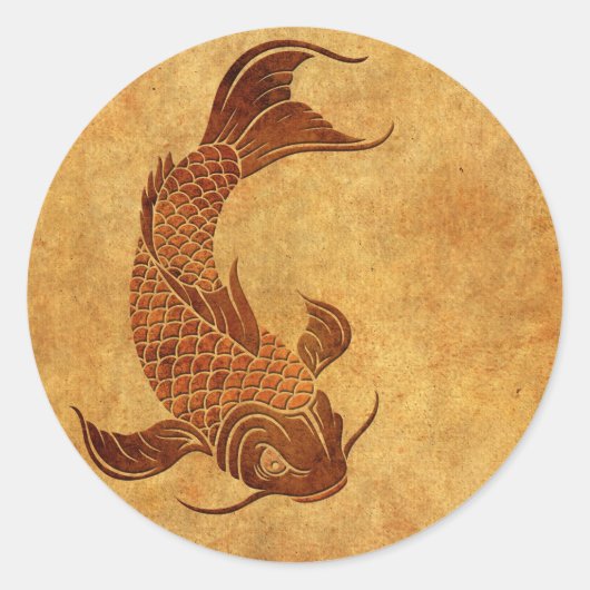  versleten Koi Fish Design Ronde Sticker (Voorkant)