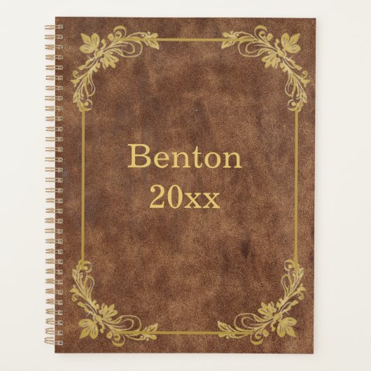Versleten leer met gouden Lijst Planner (Voorkant)