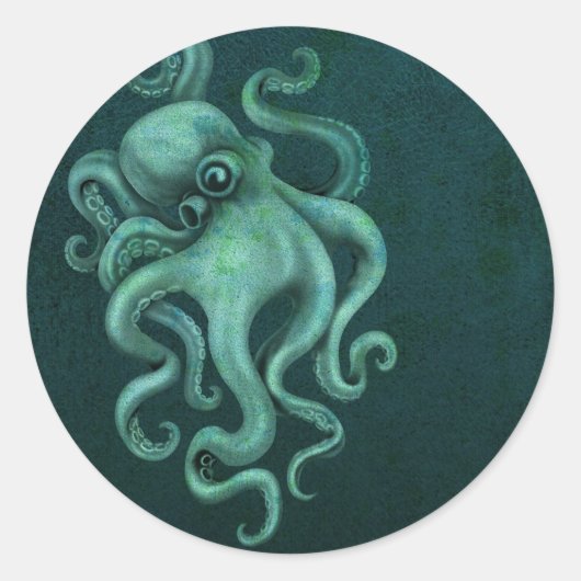 versleten  octopus illustratie - blauw ronde sticker (Voorkant)