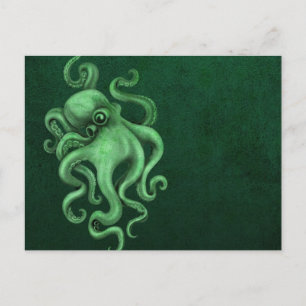 Versleten  octopus illustratie - Groen Briefkaart