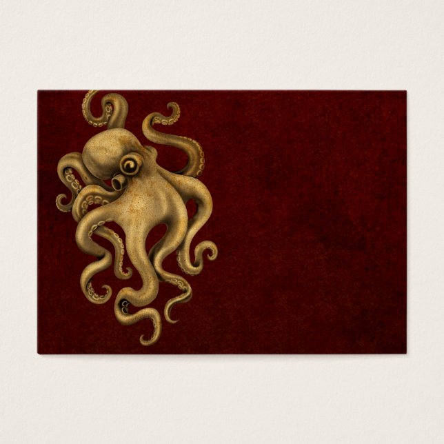Versleten  Octopus Illustratie op Rood Visitekaartjes (Voorkant)