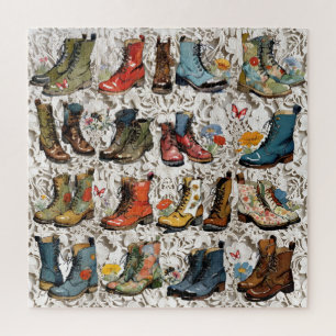 versleten oude laarzen Bloemen en Kant Legpuzzel