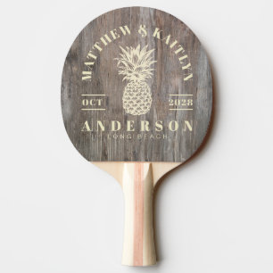 Versleten Planken Tropische Ananas Bruiloft Tafeltennisbatje