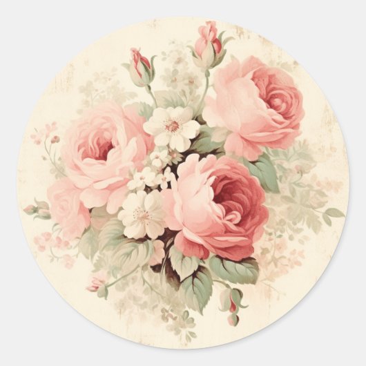 Versleten pracht, roze shabby chic ronde sticker (Voorkant)