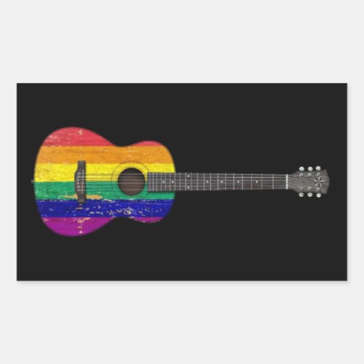 versleten Rainbow Gay Pride vlag akoestische gitaa Rechthoekige Sticker (Voorkant)