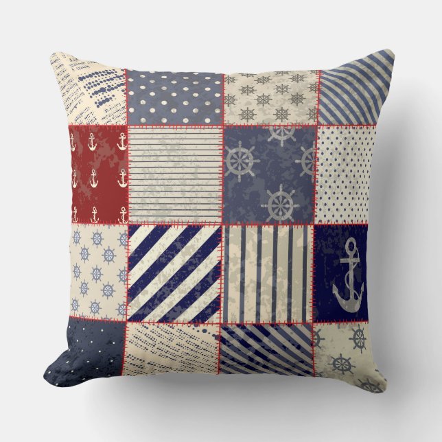 Versleten rustieke strand patchwork afbeelding kus kussen (Voorkant)