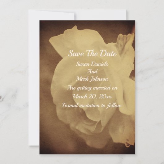  versleten sepia Roos bloemenbruiloft Save The Date (Voorkant)