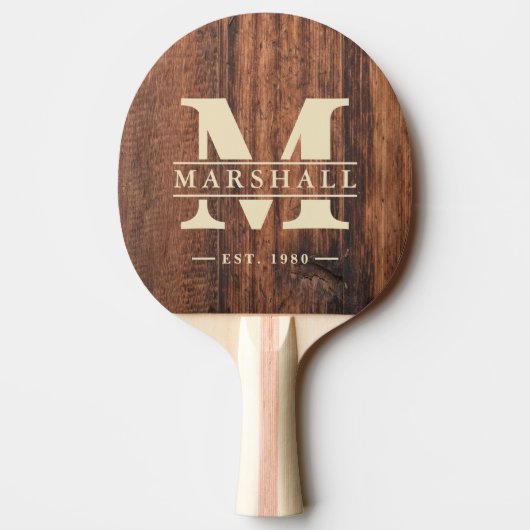 Versleten Snijplank Monogram & Naam Overlay Tafeltennisbatje (Achterkant)