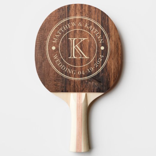 Versleten Snijplank Trouw Monogram Tafeltennisbatje (Achterkant)