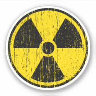 Versleten, verdrietige nucleaire stralingssymbool sticker