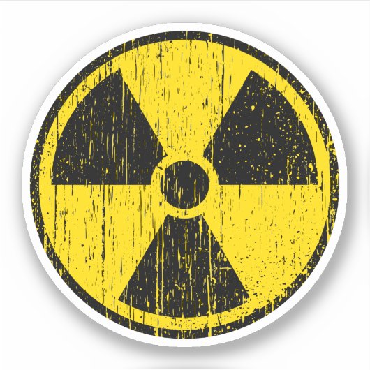 Versleten, verdrietige nucleaire stralingssymbool  sticker (Voorkant)
