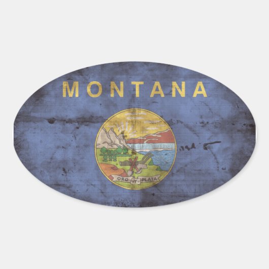 versleten vlag van Montana; Ovale Sticker (Voorkant)