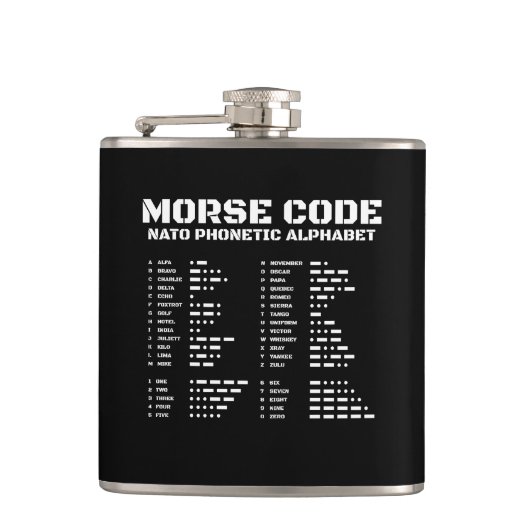 Versleutelde Berichten NAVO Morse Code Zwart & Wit Heupfles (Voorkant)
