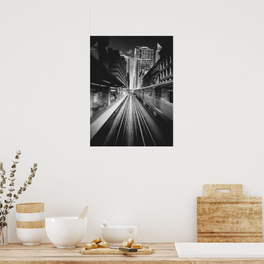 Versnelde treinbeweging Urban Skyline Poster (Keuken)