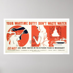 Verspil geen keuken WPA van het Water Poster