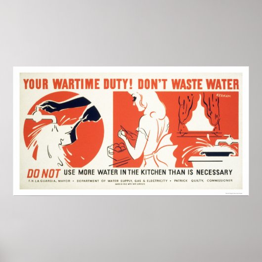 Verspil geen keuken WPA van het Water Poster (Voorkant)