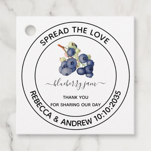 Verspreid de Liefde Blauwebesjam Bruiloft Bedankjes Labels (Voorkant)