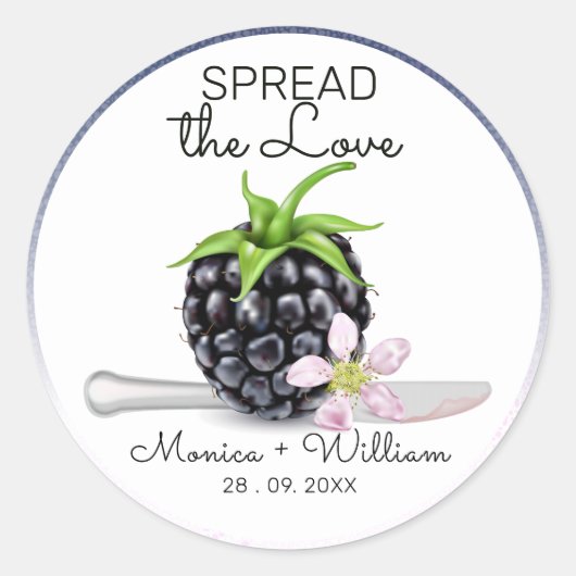 Verspreid de Liefde Braambessenjam Bruiloft Ronde Sticker (Voorkant)