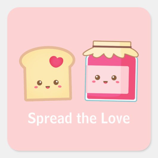 Verspreid de liefde met Cute Toast en Jam Vierkante Sticker (Voorkant)