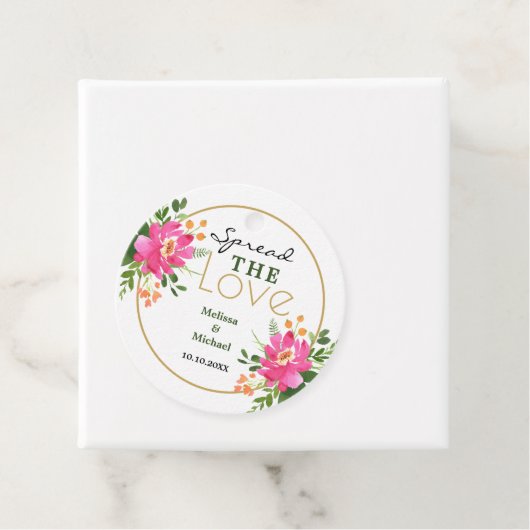 Verspreid de Liefde Roze Bloemen Bruiloft Bedankjes Labels (In situ)