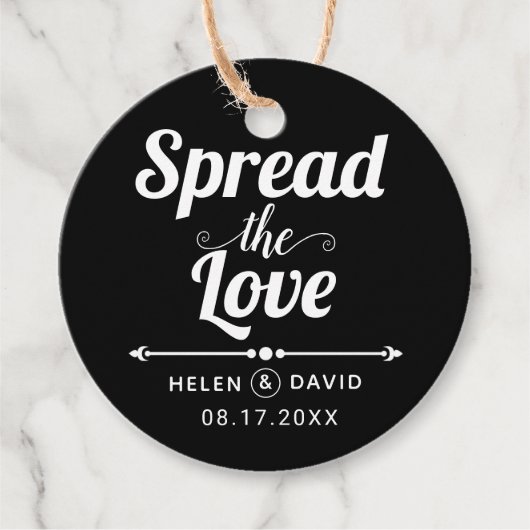 Verspreid de Liefde zwart, witte typografie bruilo Bedankjes Labels (Voorkant)