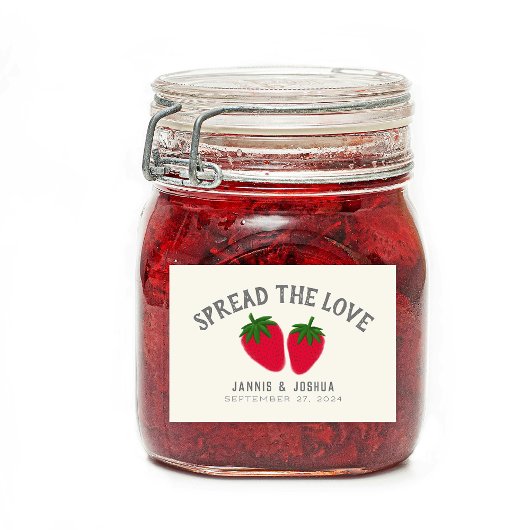 Verspreid de liefdesaardbei Jam Couple Favor Voedselcontainer Etiket