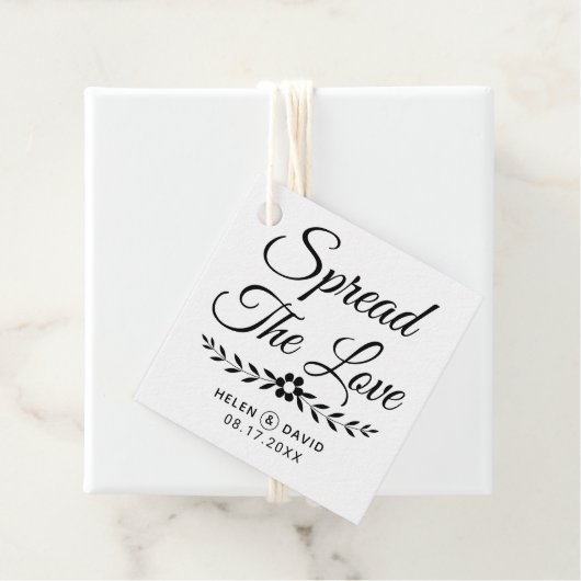 Verspreid de liefdeszwarte typografie, bloembruilo bedankjes labels (In situ)