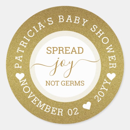 Verspreid Joy Hand Sanitizer Gold Glitter Baby sho Ronde Sticker (Voorkant)