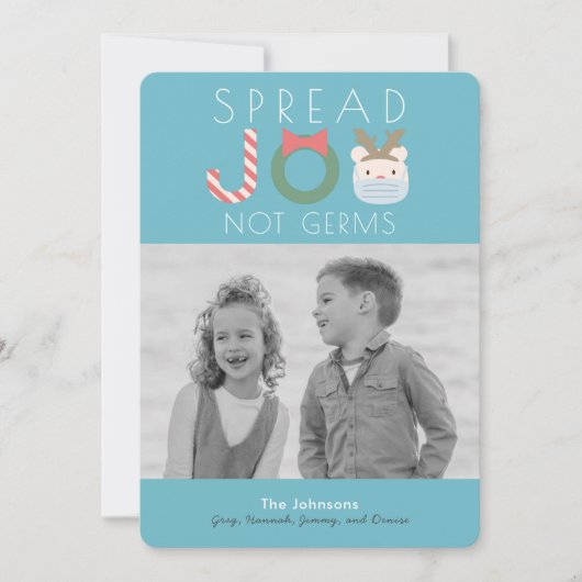 Verspreid JOY Polar Beer Mask Blue Christmas Foto Feestdagenkaart (Voorkant)