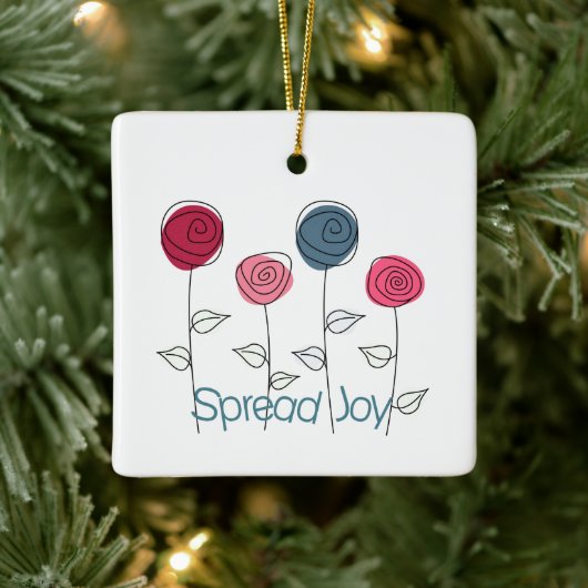 Verspreid Joy Roze Blauwe Bloemen Keramisch Ornament (Boom)